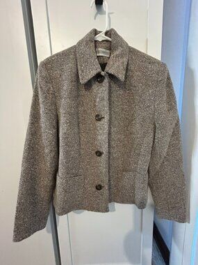 Vintage Amanda Smith Petite Wool Blend Blazer Grey Structured Shoulder Pads 90s